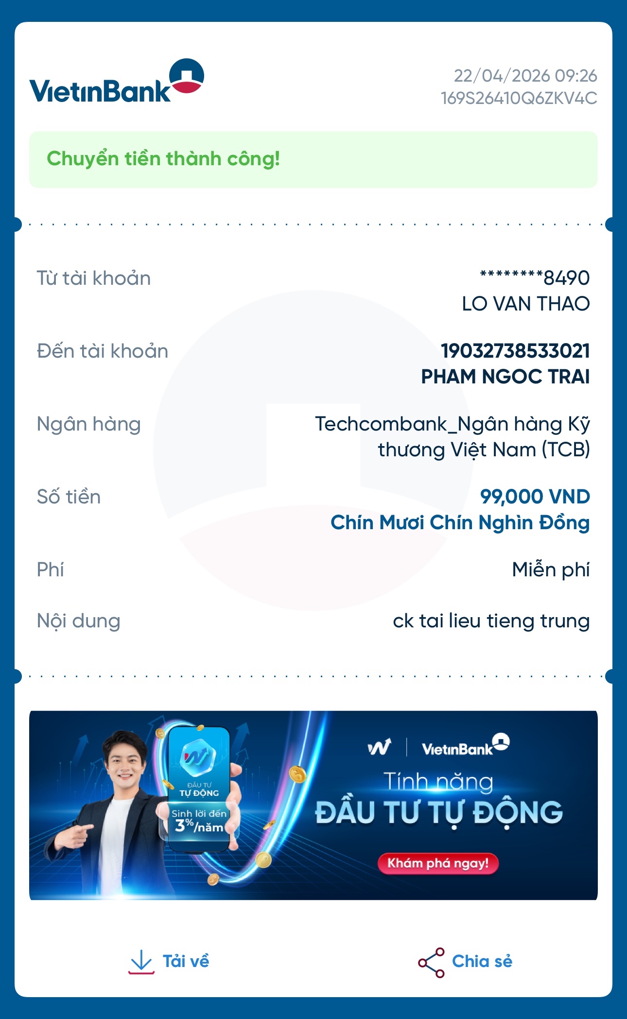 Giao dịch thành công